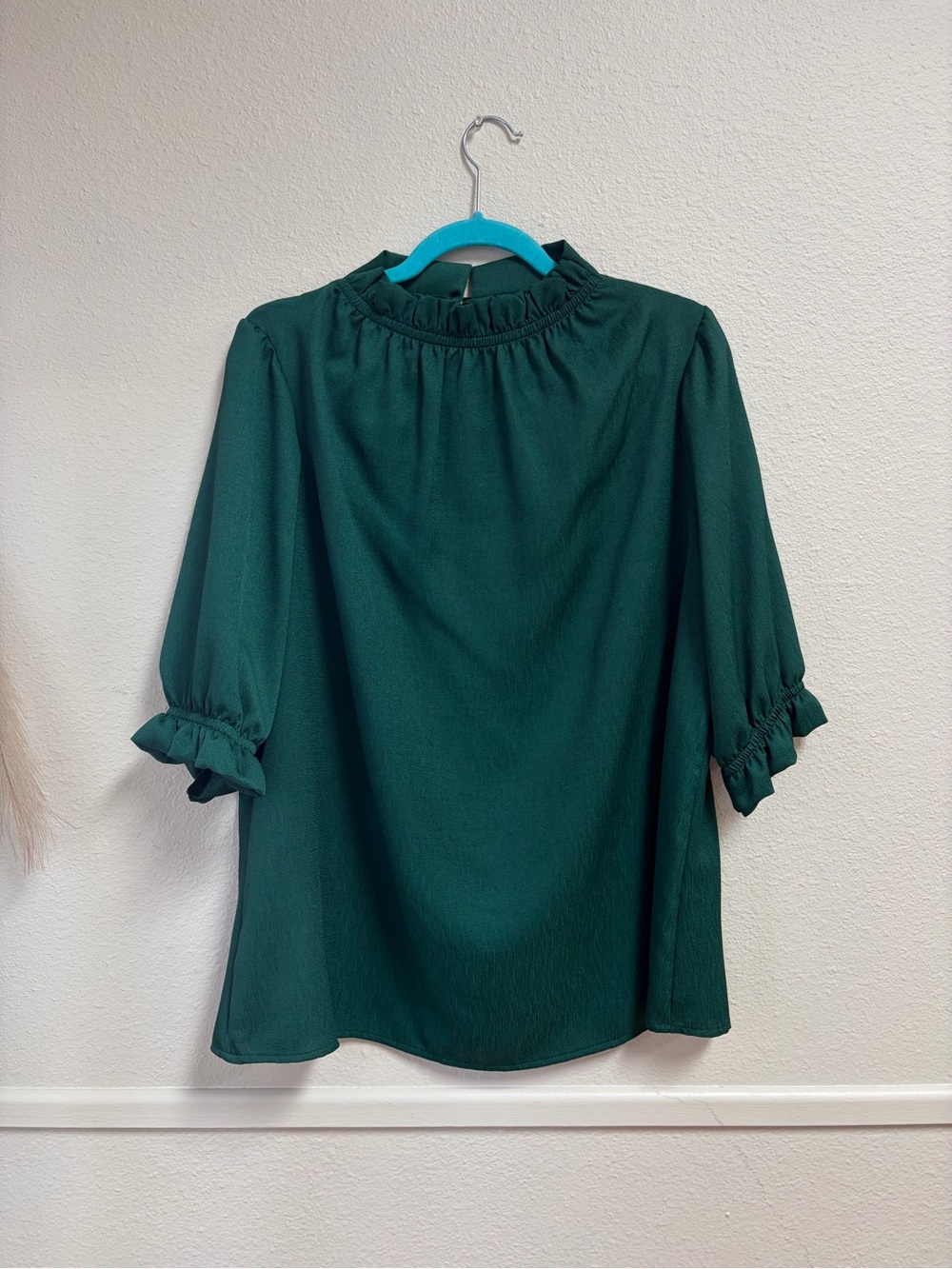 Women's Ruffle Neck Green Blouse
